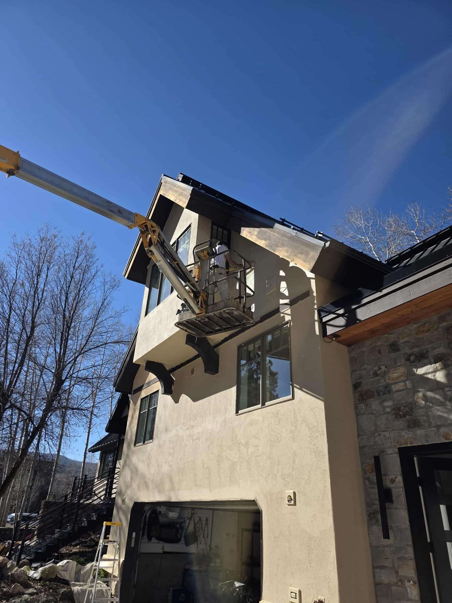 Stucco exterior restoration in progress